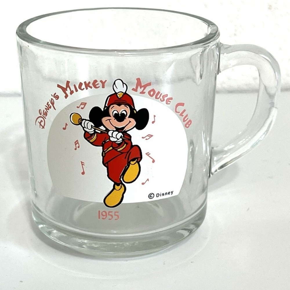 Vintage Anchor Hocking Disney's Mickey Mouse Club 1955 Marching Clear Glass Mug